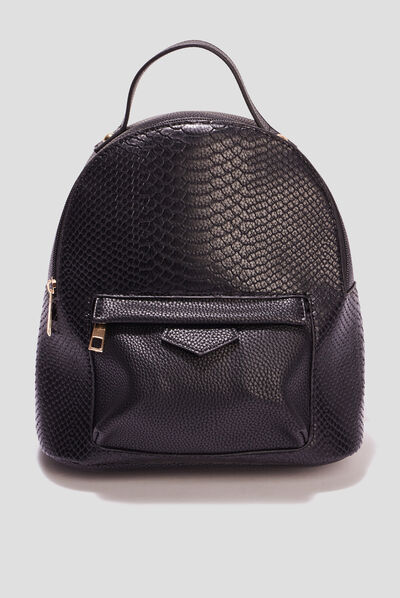 Sac à dos aspect croco noir femme