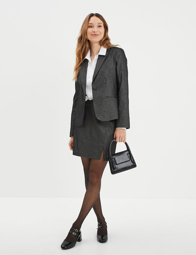 Veste blazer coupe droite courte gris argent femme