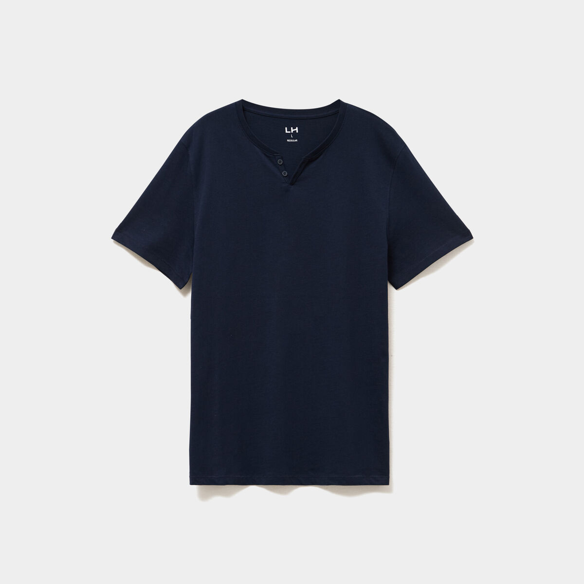 T-shirt manches courtes col tunisien bleu marine homme