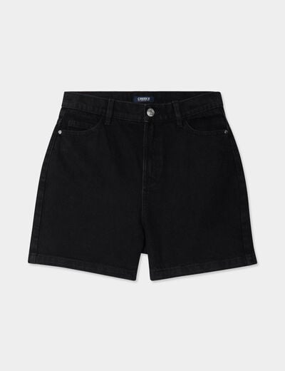 Short mom en jean 5 poches coton denim noir femme