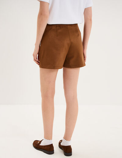 Mini-jupe su&eacute;dine boutonn&eacute;e camel femme