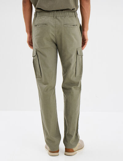 Pantalon cargo en mélange de lin vert kaki homme