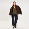 Pull col V ajour&eacute; manches longues vert olive femme