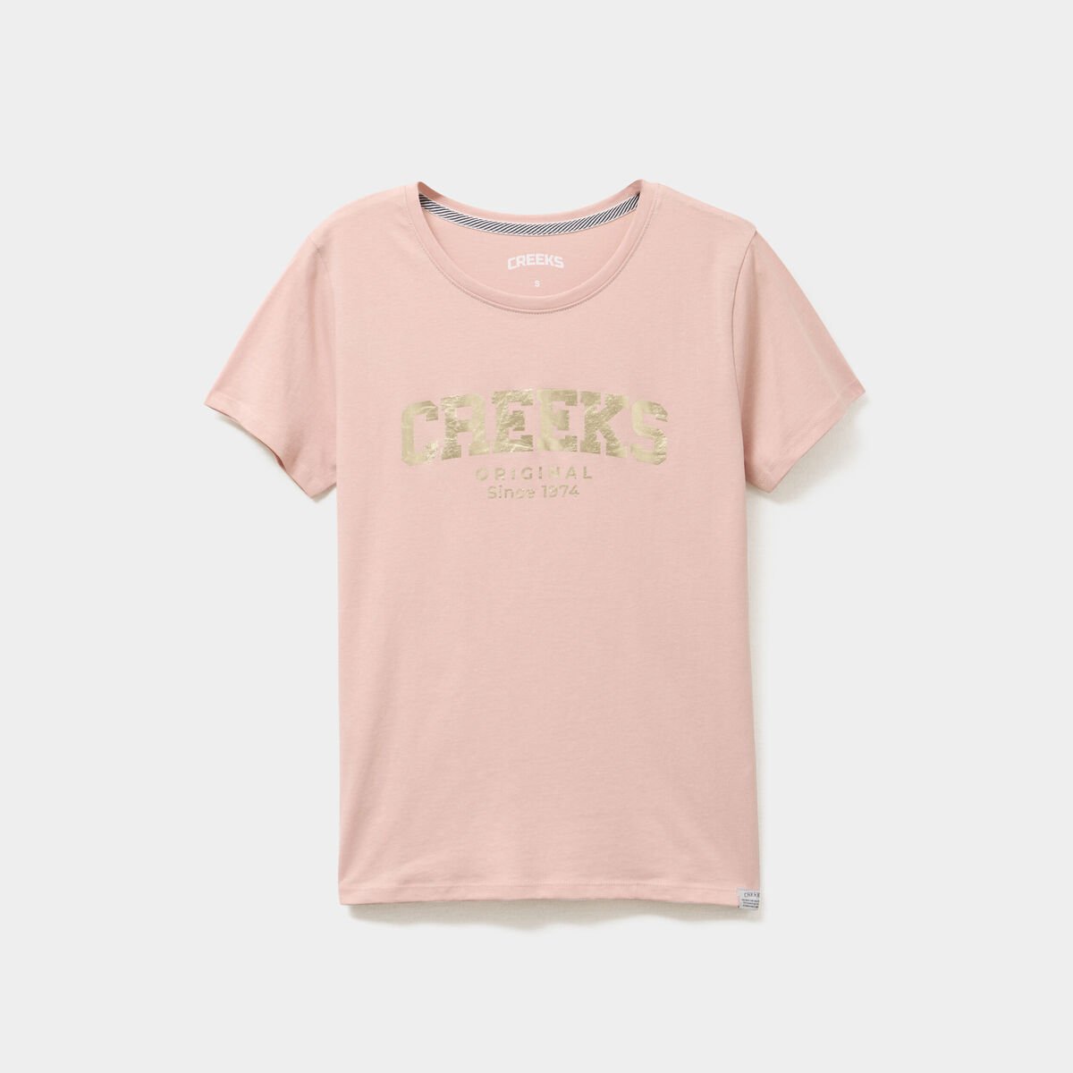 T-shirt col rond manches courtes Creeks rose poudrée femme