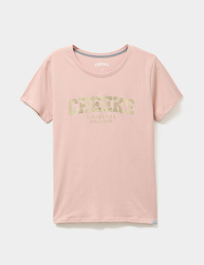 T-shirt col rond manches courtes Creeks rose poudrée femme