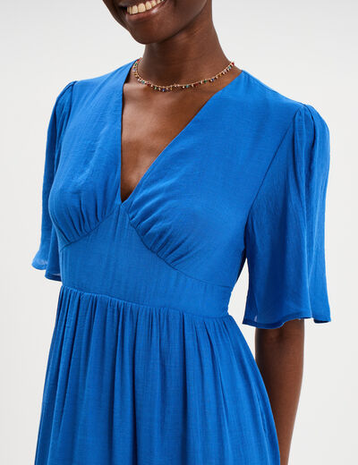 Robe longue fluide &agrave; volants bleu electrique femme