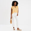 Pantalon regular fluide ceinture blanc femme