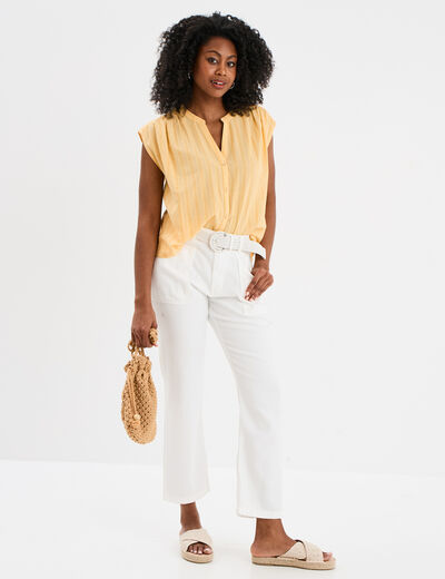 Pantalon regular fluide ceinture blanc femme