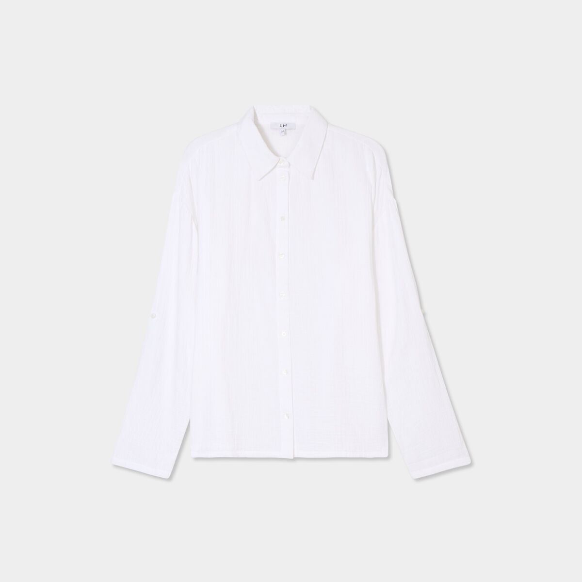 Chemise manches longues en gaze de coton blanc femme