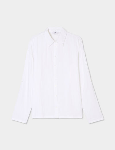 Chemise manches longues en gaze de coton blanc femme