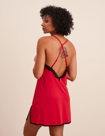 Nuisette à bretelles dos croisé rouge femme