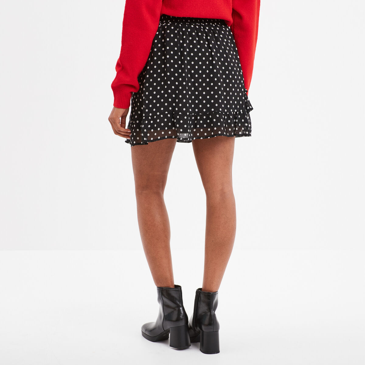Jupe courte patineuse fluide volantée noir femme