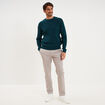 Pull en maille textur&eacute;e col rond bleu canard homme