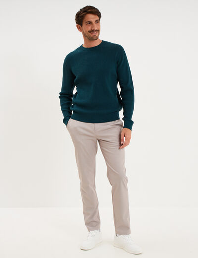 Pull en maille textur&eacute;e col rond bleu canard homme