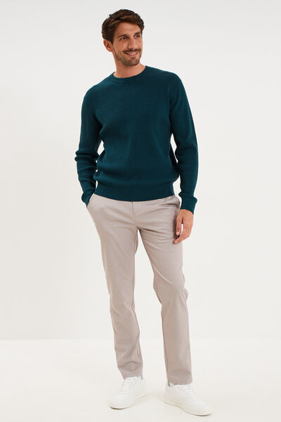 Pull en maille textur&eacute;e col rond bleu canard homme
