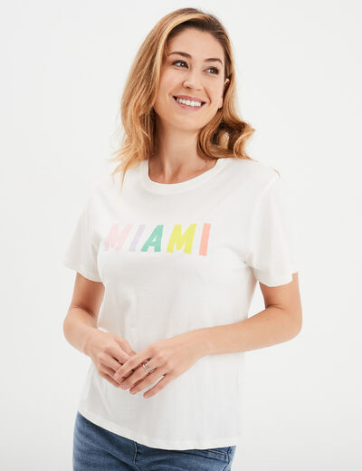 T-shirt coton manches courtes ecru femme