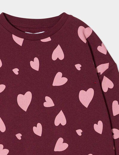 Sweat col rond manches longues bordeaux fille