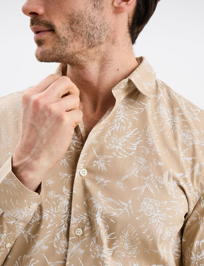 Chemise ajustée col français beige homme