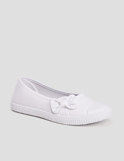 Ballerines en toile avec noeuds blanc femme