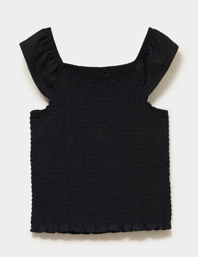 T-shirt smock&eacute; ajust&eacute; avec volants noir fille