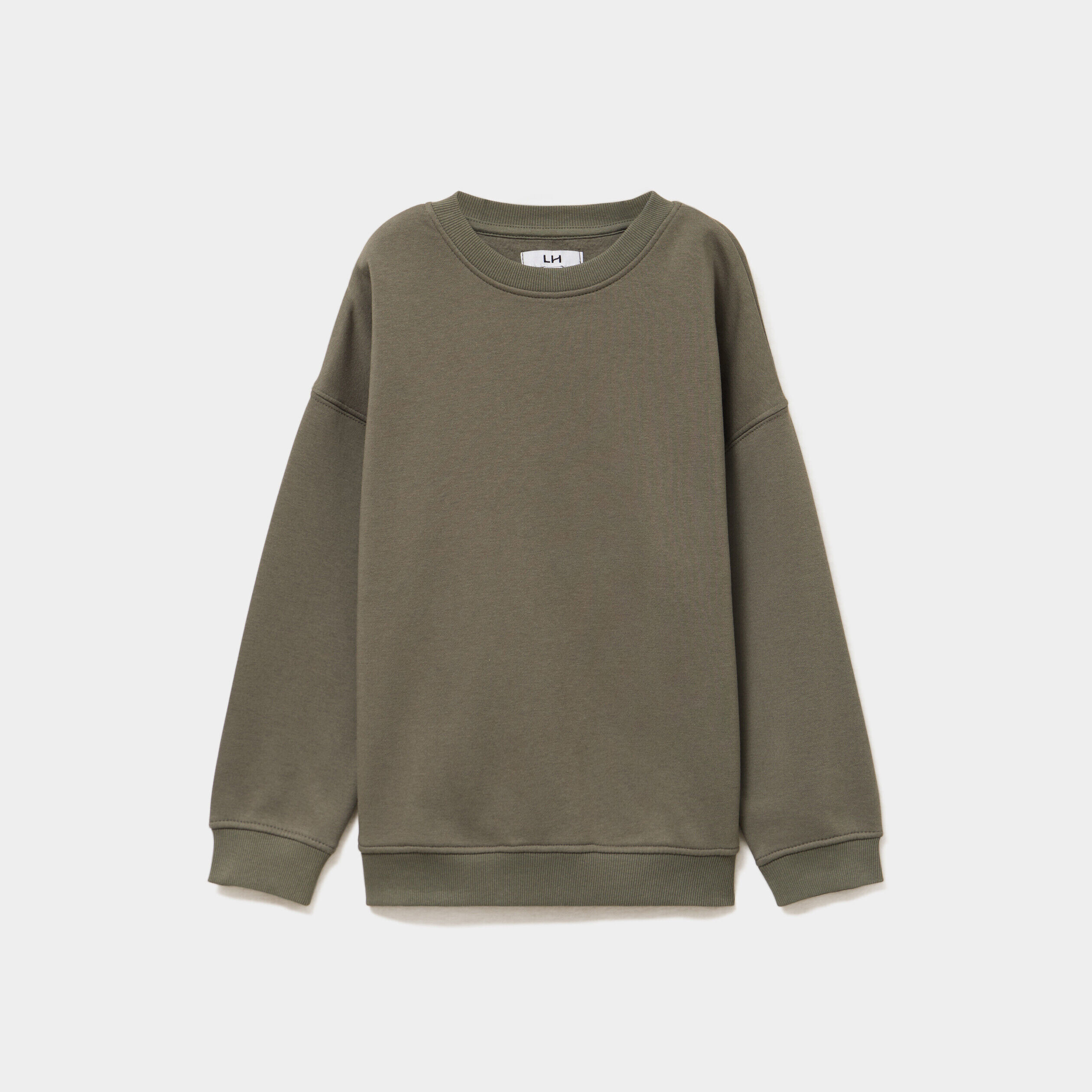 Sweat oversize manches longues col rond vert kaki garçon LH