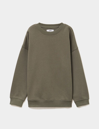 Sweat oversize manches longues col rond vert kaki gar&ccedil;on