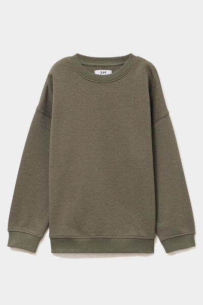 Sweat oversize manches longues col rond vert kaki gar&ccedil;on