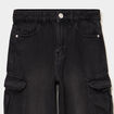 Jean large cargo poches &agrave; rabat coton denim noir fille