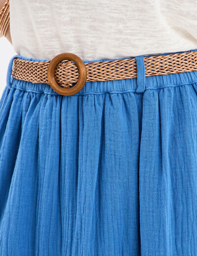 Jupe longue gaze de coton ceinturée bleu foncé femme