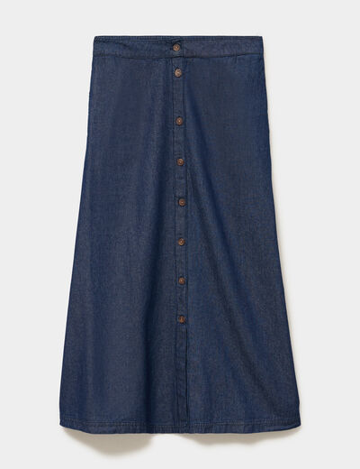 Jupe longue en jean boutonn&eacute;e coton denim brut femme