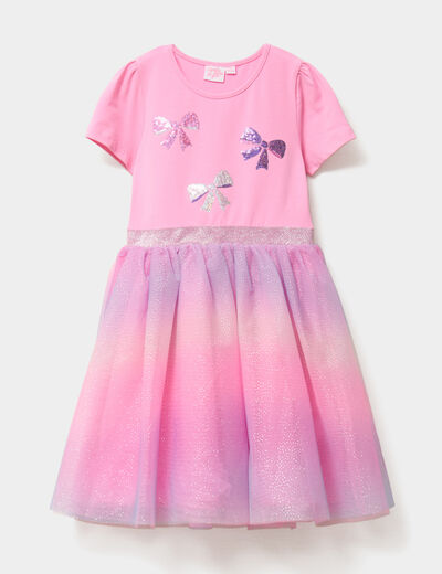 Robe patineuse bas tulle et sequins rose fille