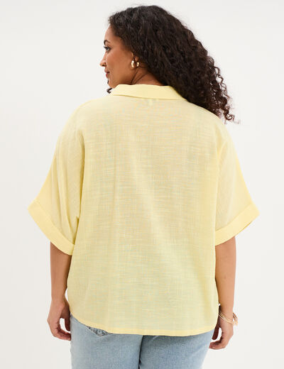 Blouse oversize manches courtes coton jaune clair femme grande taille