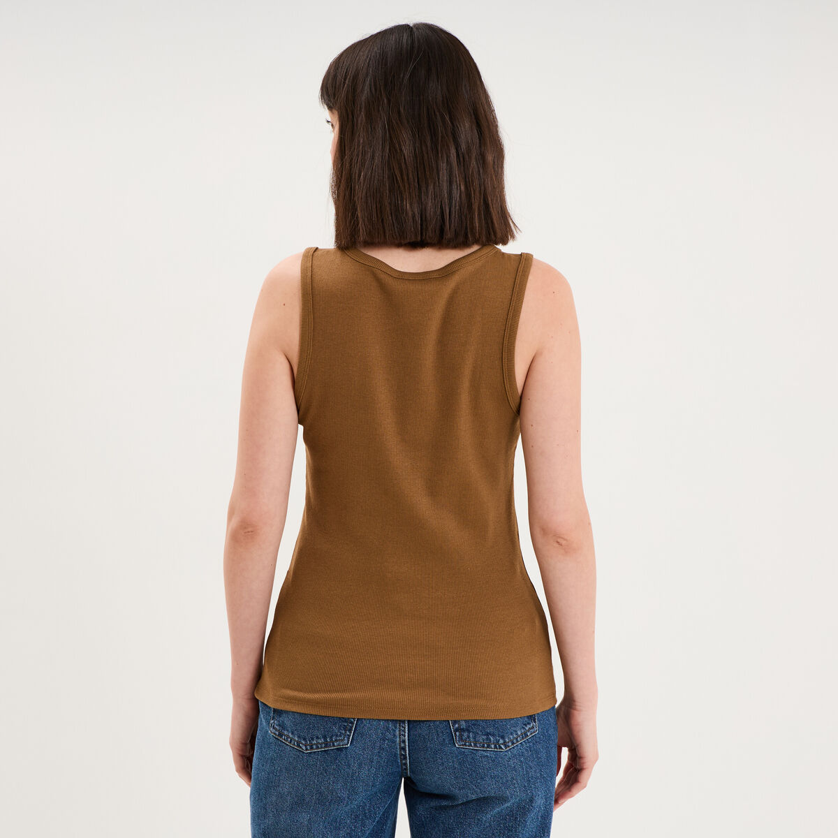 D&eacute;bardeur ajust&eacute; col rond coton beige femme