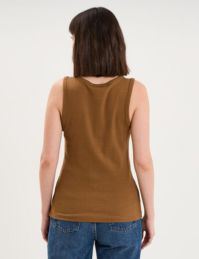 D&eacute;bardeur ajust&eacute; col rond coton beige femme