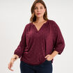 Blouse manches 3/4 et col tunisien bordeaux femme grande taille