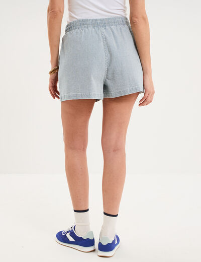 Short jogger en jean &eacute;lastiqu&eacute; blanc femme