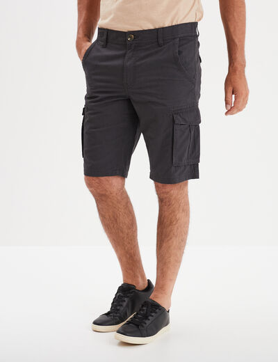 Bermuda short cargo poches &agrave; rabat coton gris fonc&eacute; homme