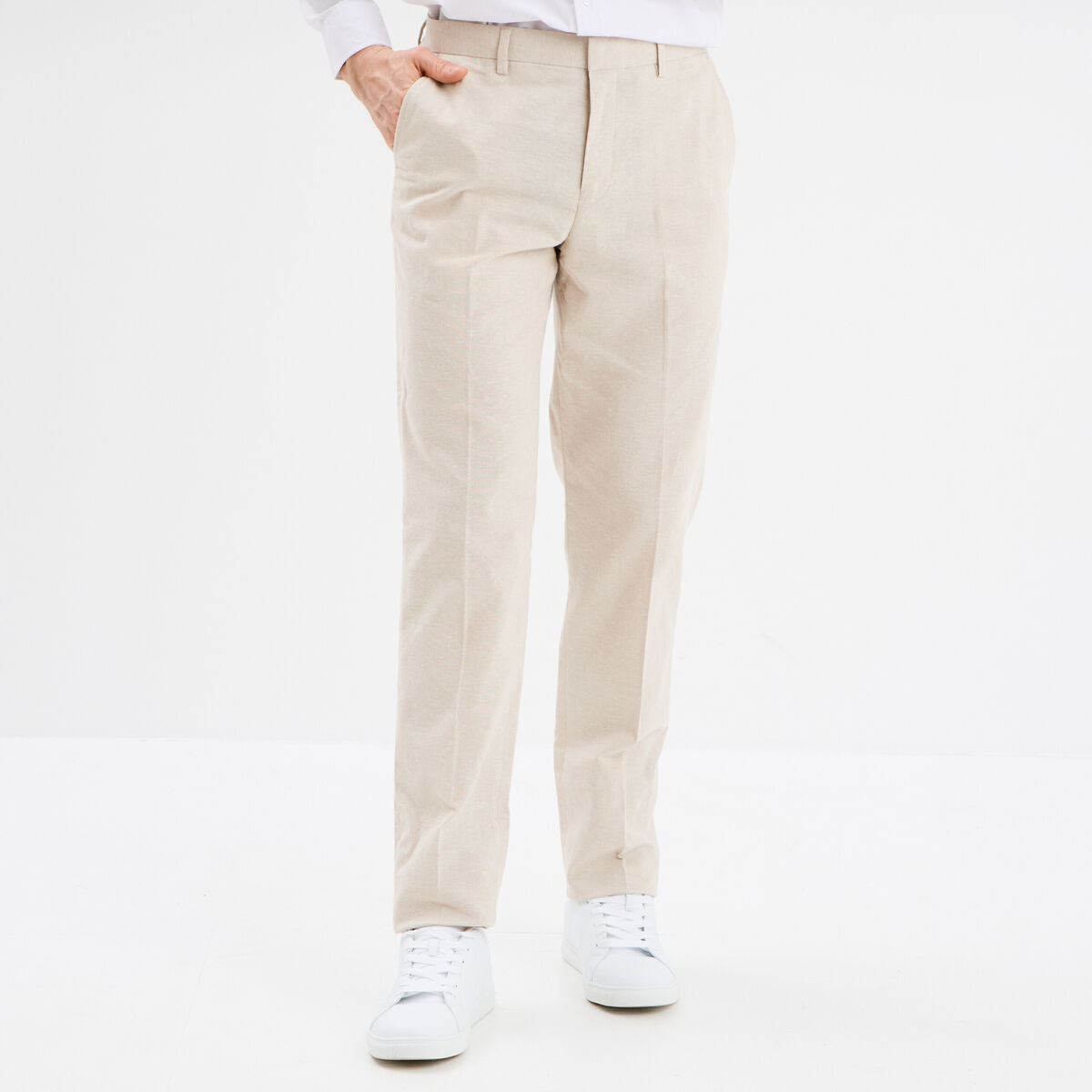 Pantalon de costume chino lin mélangé gris clair homme
