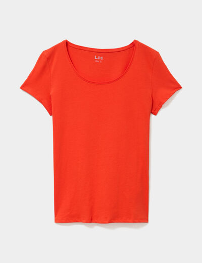 T-shirt coton col rond manches courtes orange femme