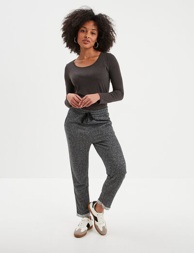 Pantalon jogging taille haute gris femme