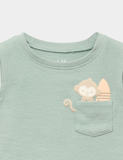 Ensemble 2 pi&egrave;ces d&eacute;bardeur short coton vert kaki b&eacute;b&eacute; gar&ccedil;on