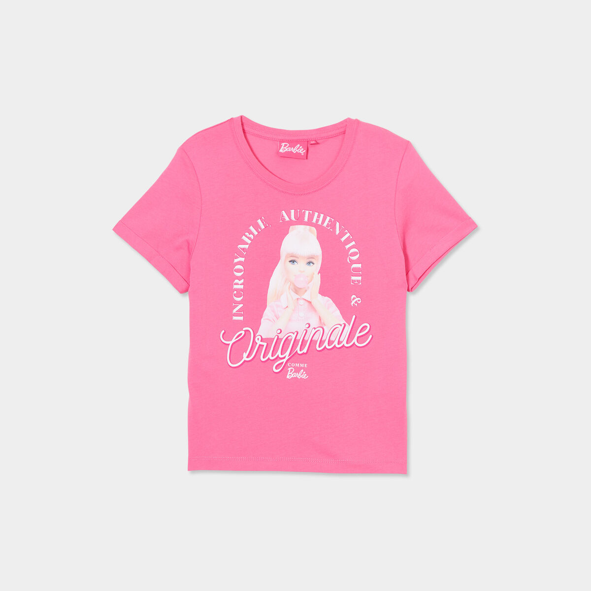 T-shirt manches courtes coton Barbie rose fushia fille