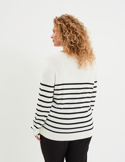 Pull col en V manches longues ecru femme grande taille