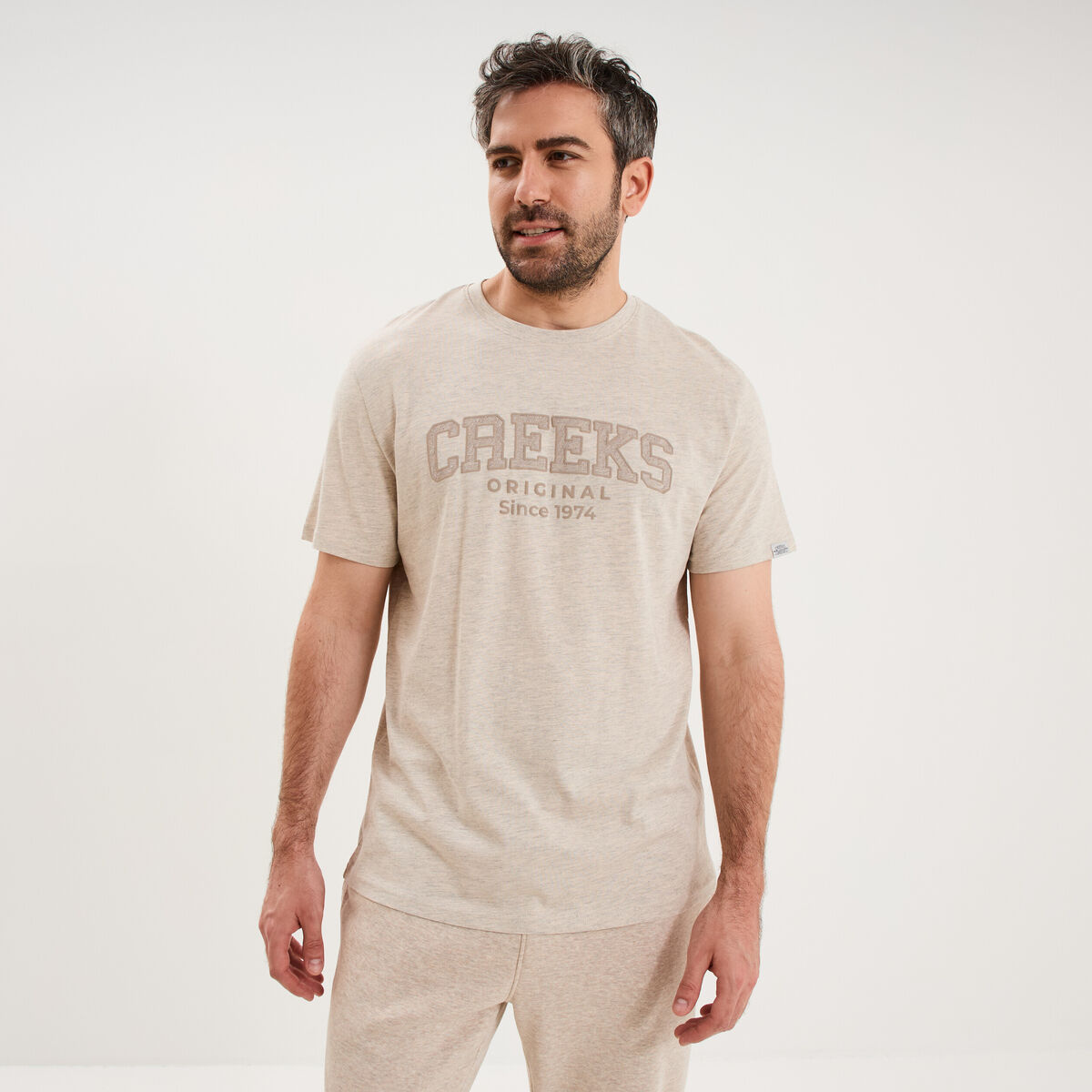 T-shirt manches courtes coton beige homme