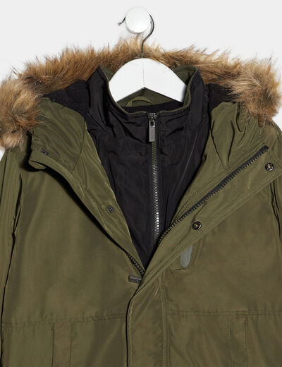 Parka droite doublée à capuche vert kaki garçon
