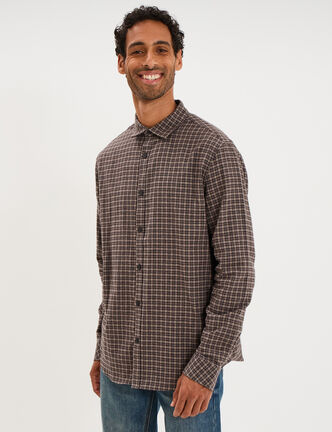 Chemise manches longues coton taupe homme