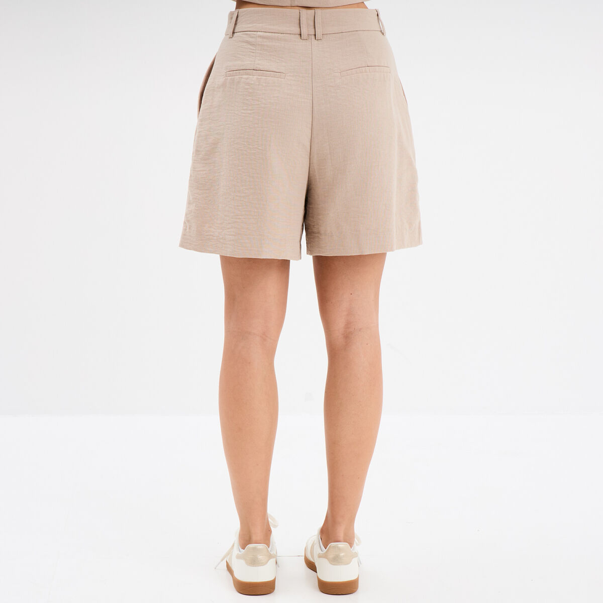Short large avec pinces beige femme