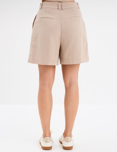 Short large avec pinces beige femme