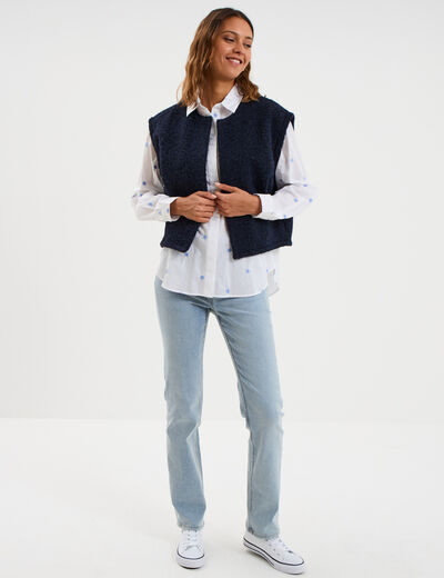 Veste sans manches bleu fonc&eacute; femme