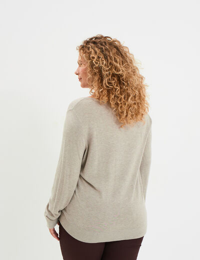 Pull col en V manches longues beige femme grande taille